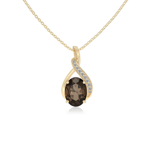 natural smoky-quartz oval solitaire necklaces in yellow gold 