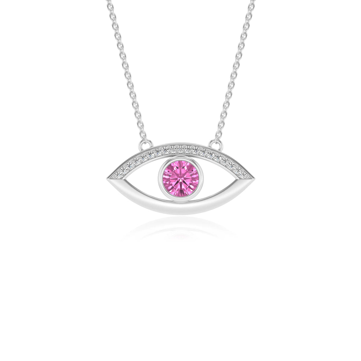 lab grown pink-sapphire round solitaire necklaces in sterling silver 