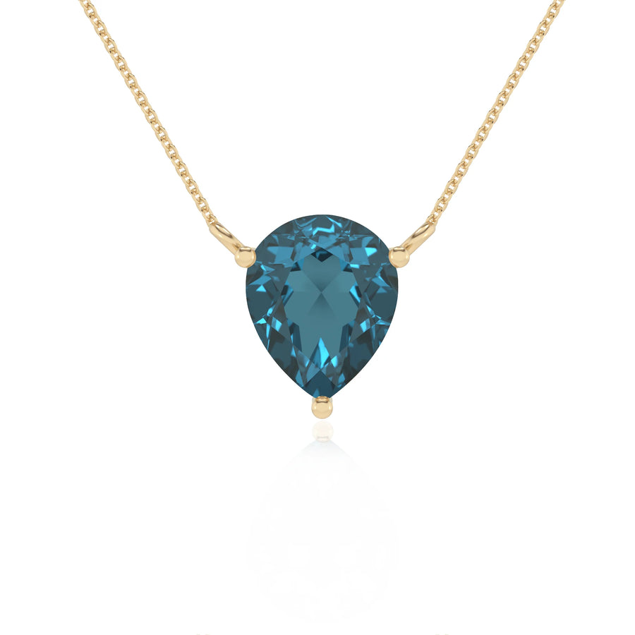natural london-blue-topaz pear solitaire necklaces in yellow gold 