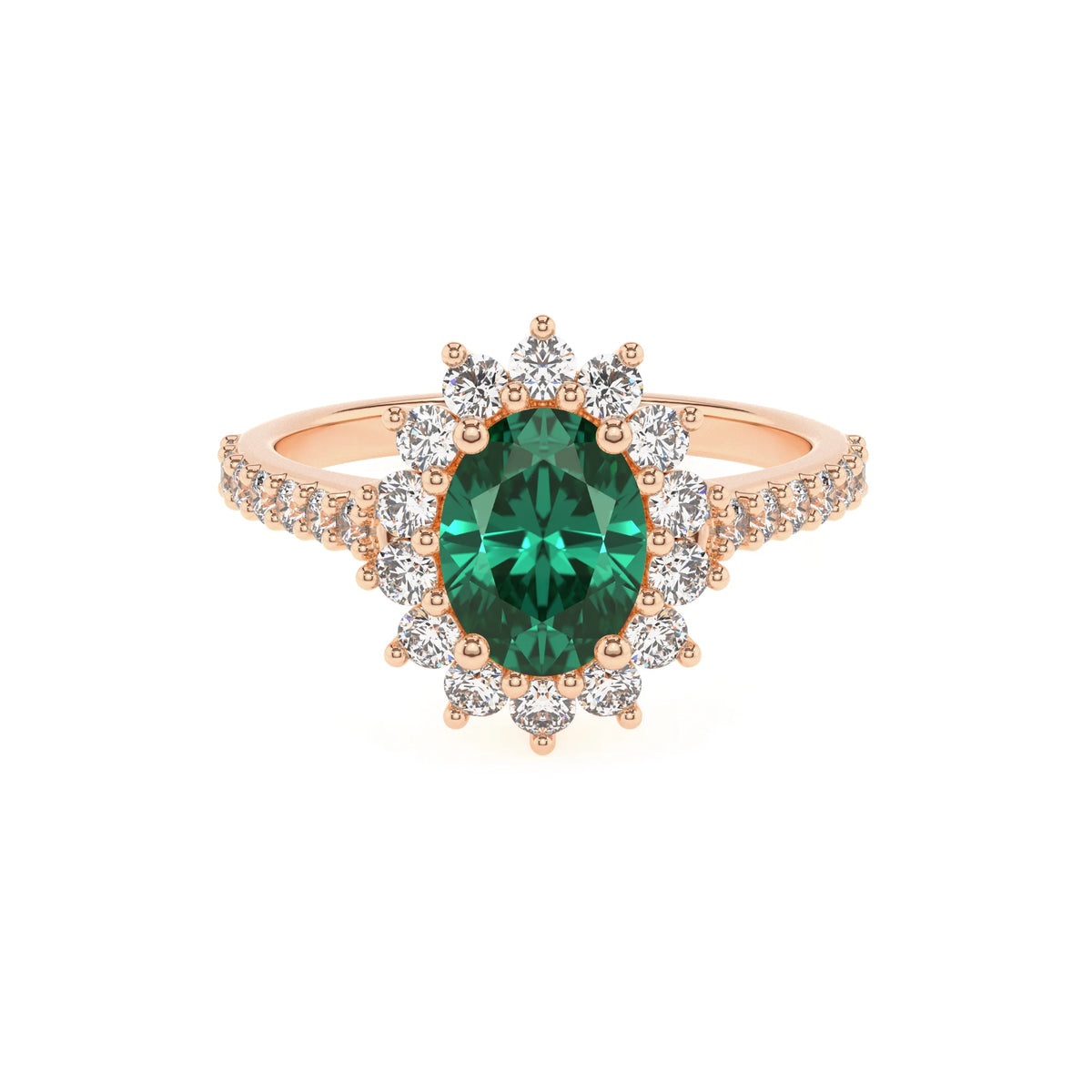 lab grown emerald oval solitaire rings in rose gold 
