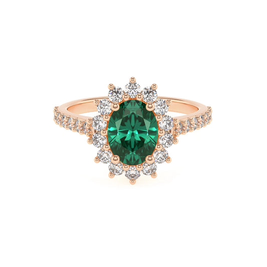 lab grown emerald oval solitaire rings in rose gold 