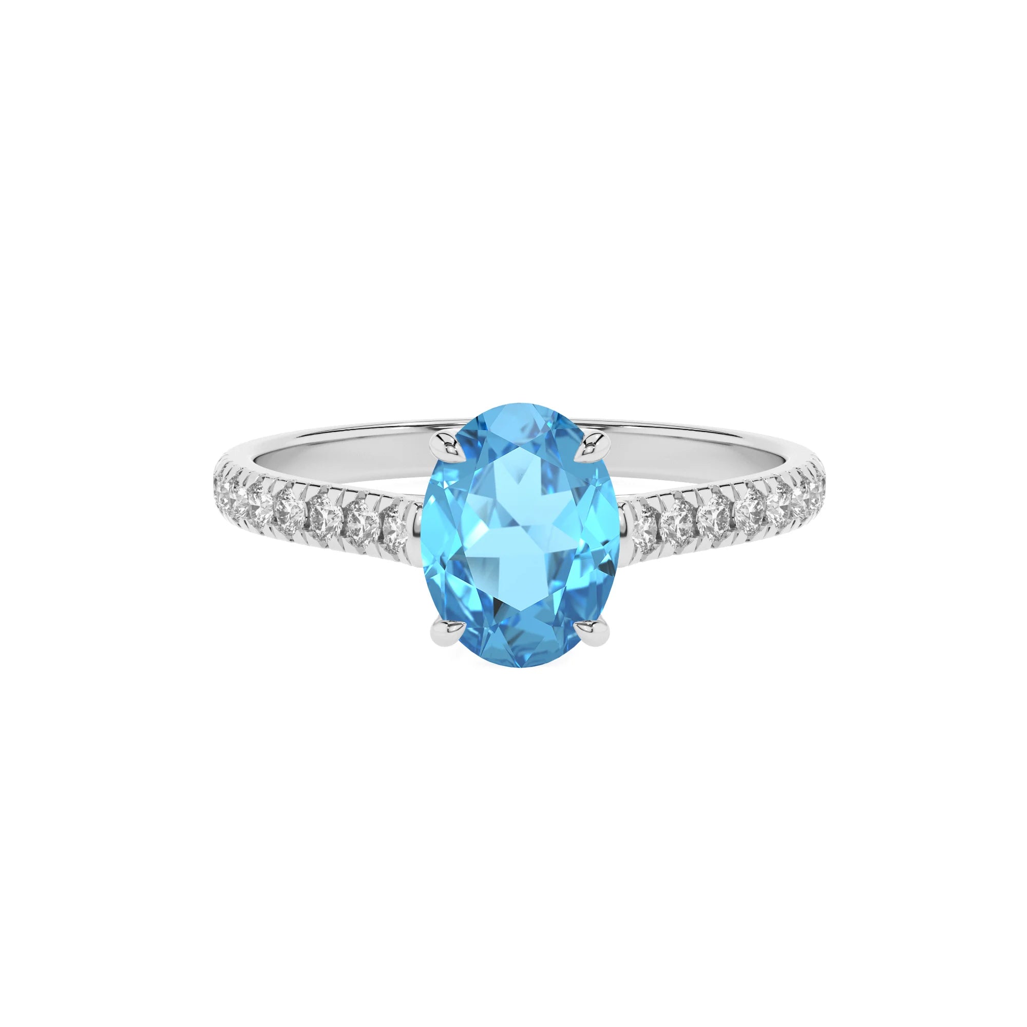 natural swiss-blue-topaz oval half eternity solitaire engagement rings in platinum 