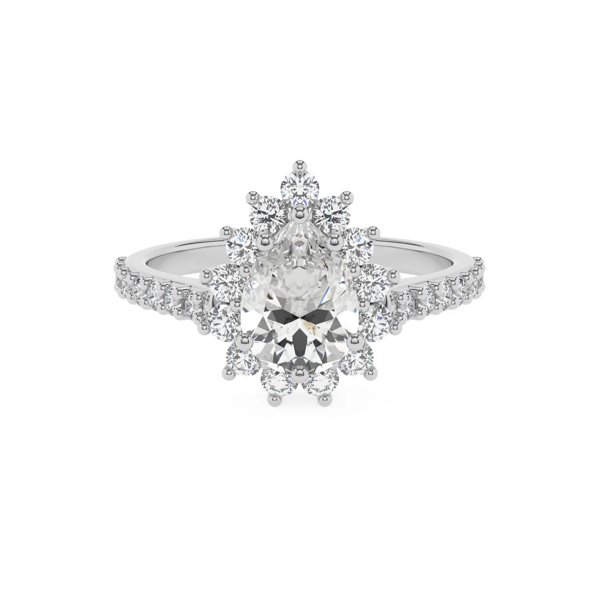 lab grown moissanite pear solitaire rings in platinum 