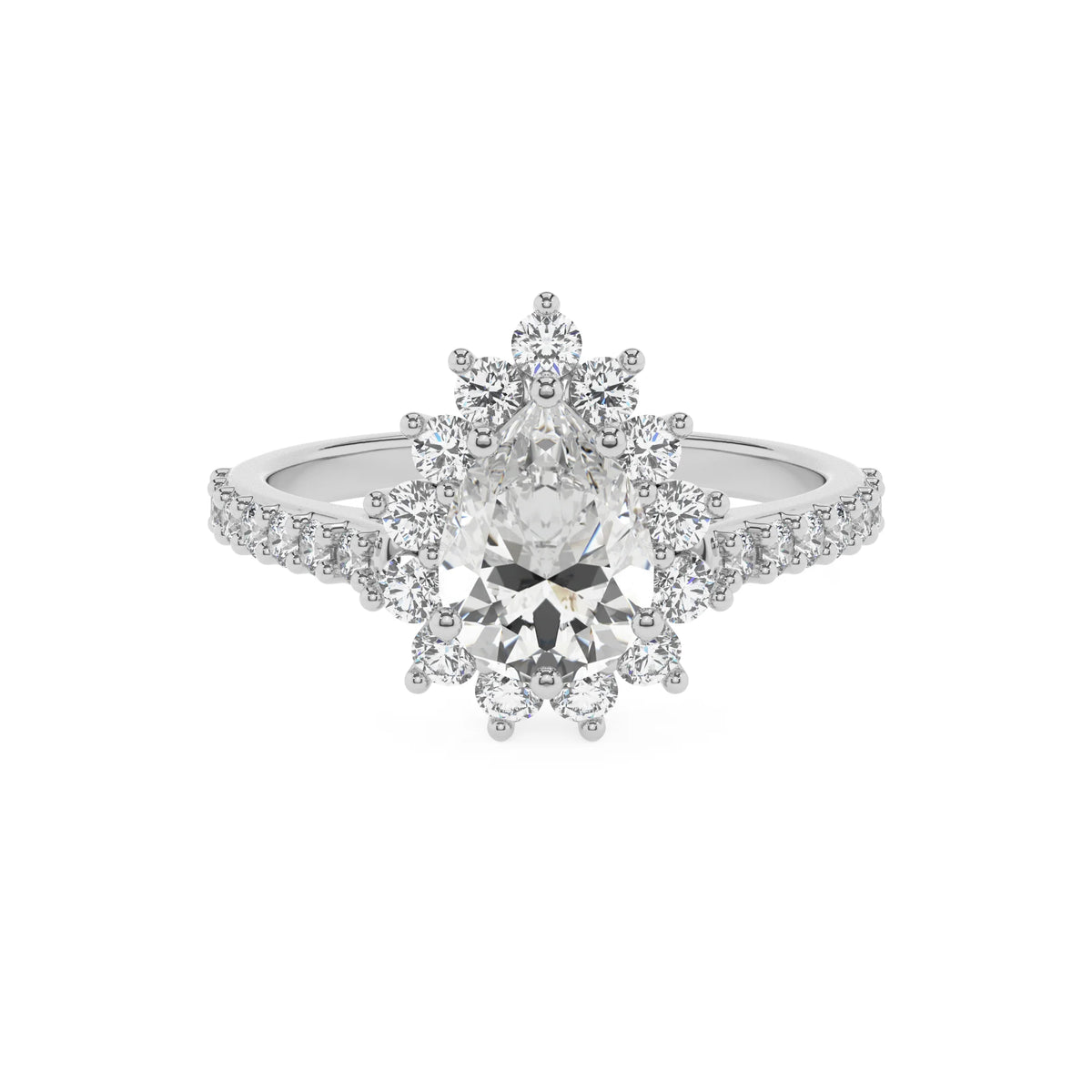 lab grown moissanite pear solitaire rings in platinum 