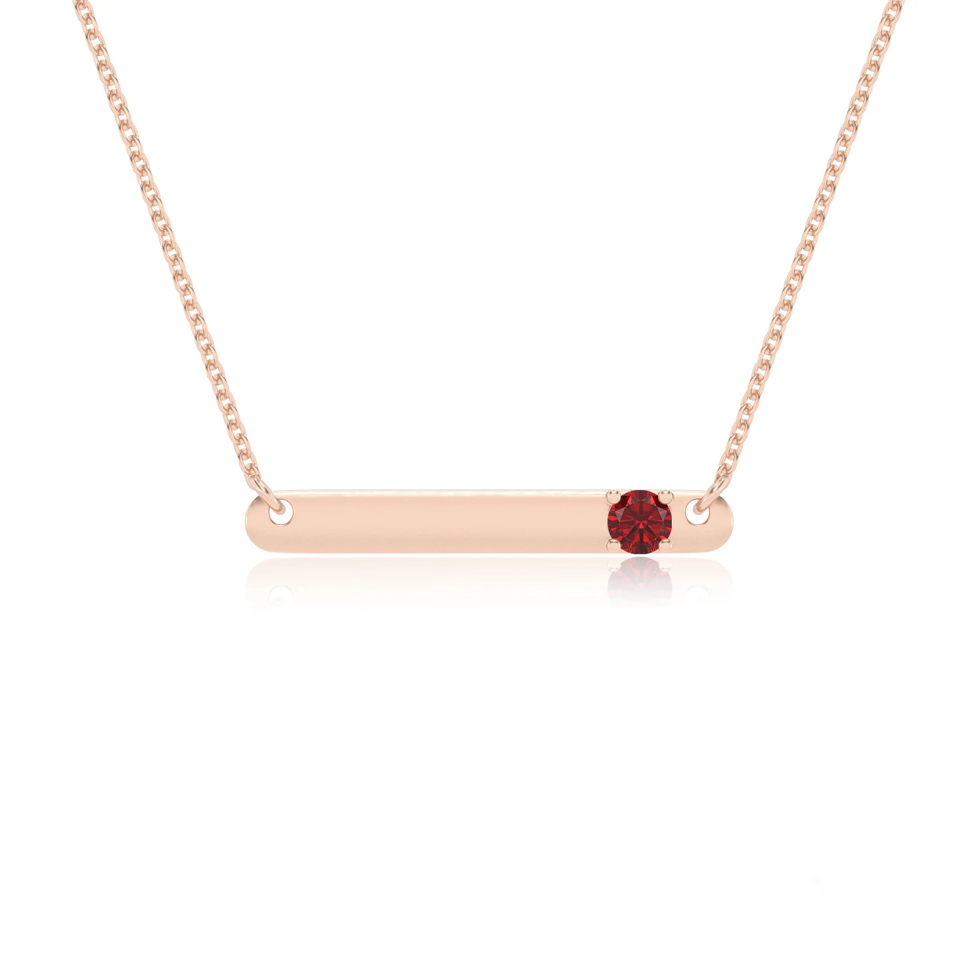 lab grown ruby round bar v-bale necklaces in rose gold 