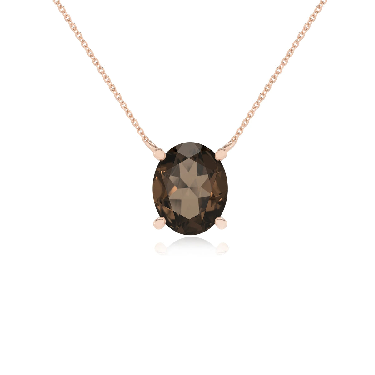 natural smoky-quartz oval solitaire necklaces in rose gold 