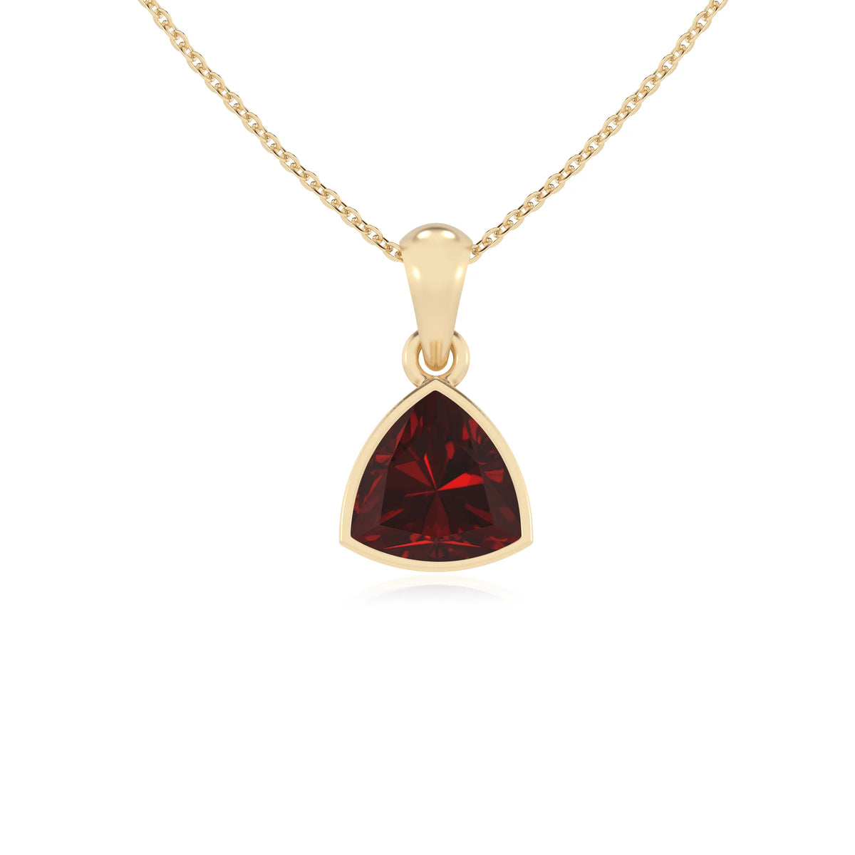 natural garnet trillion solitaire necklaces in yellow gold 