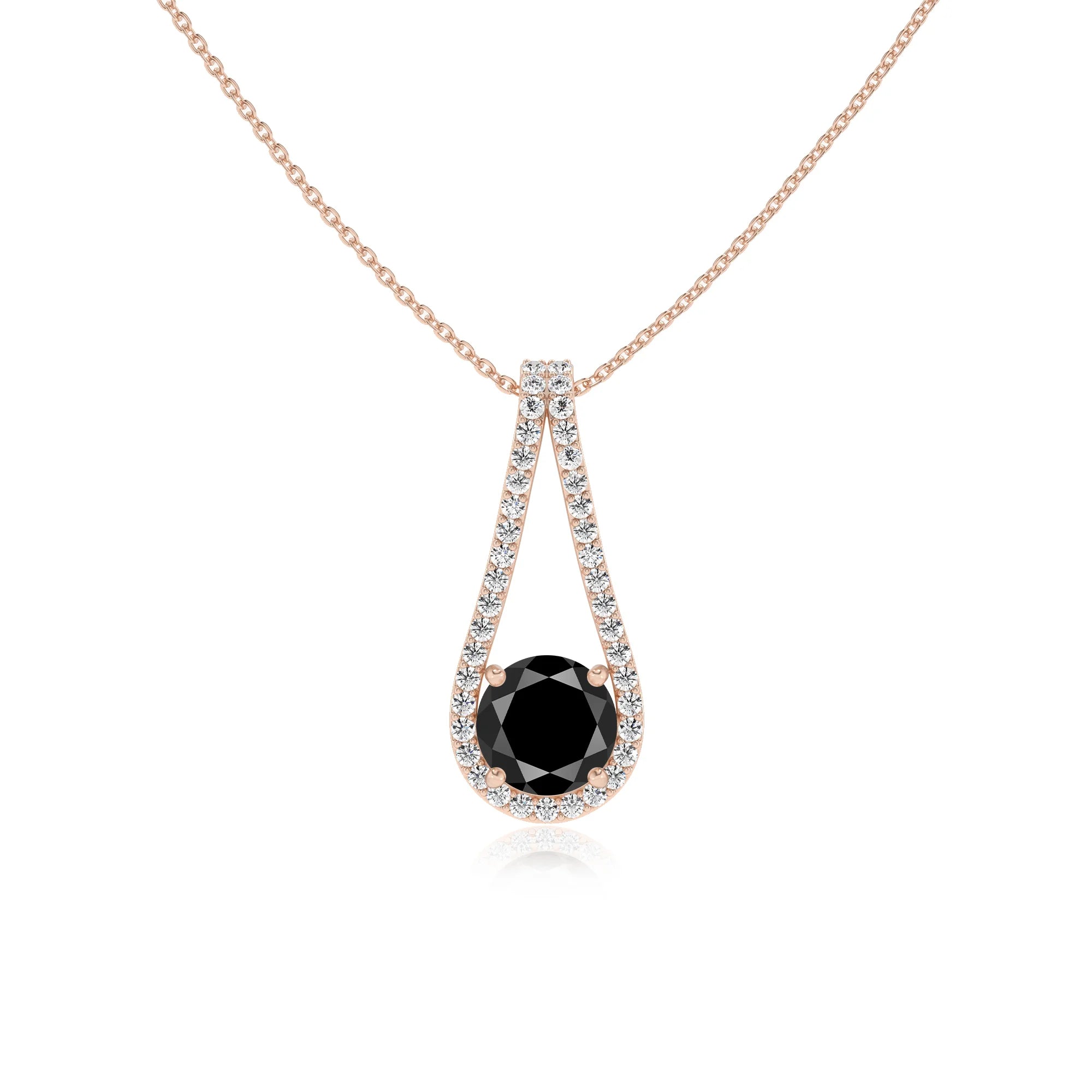 natural black-onyx round solitaire v-bale necklaces in rose gold 