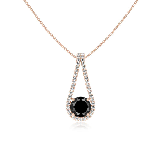 natural black-onyx round solitaire v-bale necklaces in rose gold 
