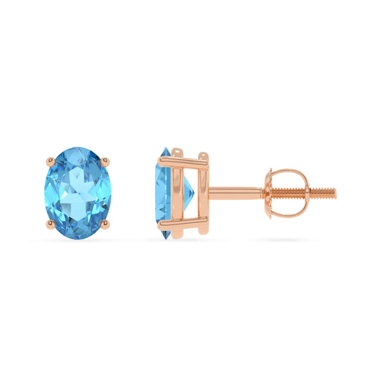 natural swiss blue topaz oval stud earrings in rose gold 