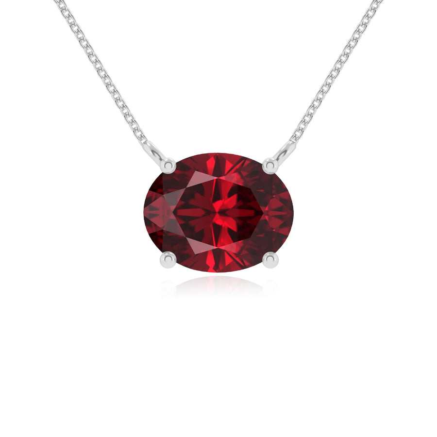 lab grown ruby oval solitaire necklaces in platinum 