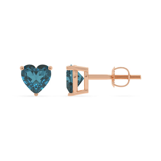 natural london blue topaz heart stud earrings in rose gold 