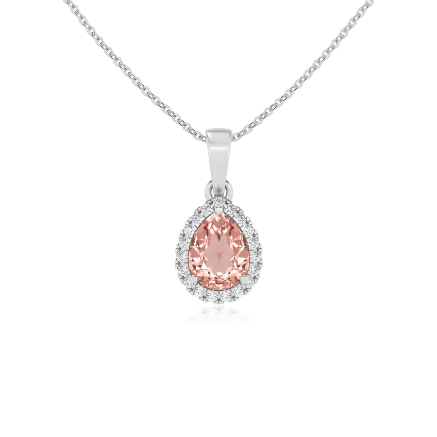 lab grown morganite pear solitaire necklaces in sterling silver 