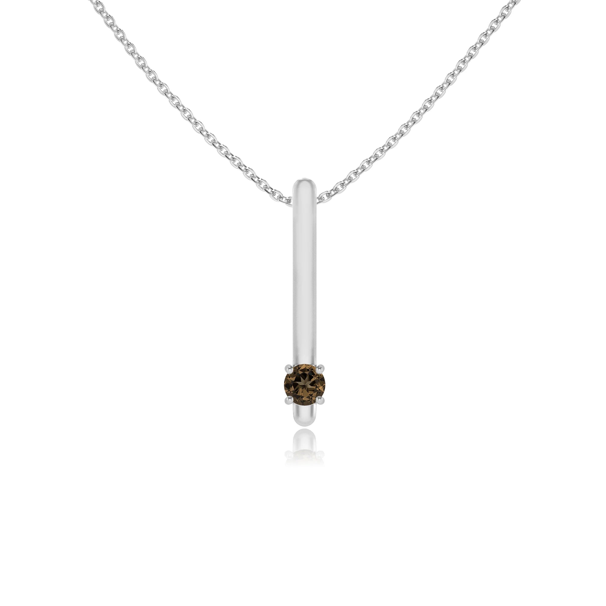 natural smoky-quartz round bar necklaces in white gold 