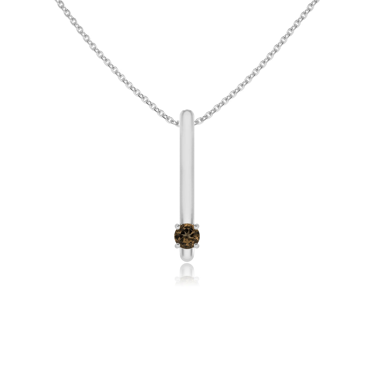 natural smoky-quartz round bar necklaces in white gold 