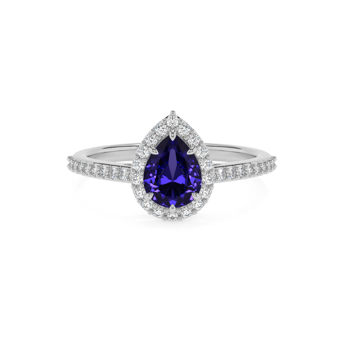 lab grown tanzanite pear solitaire rings in sterling silver 