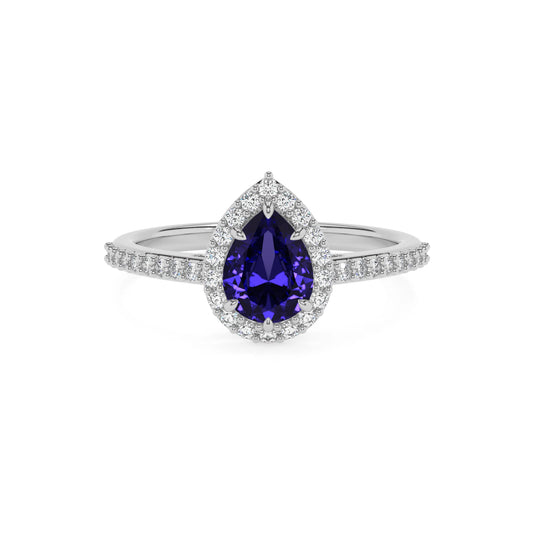 lab grown tanzanite pear solitaire rings in sterling silver 
