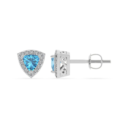 natural swiss blue topaz trillion stud earrings in white gold 