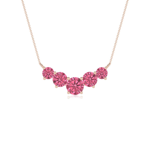 lab grown pink-tourmaline round bar necklaces in rose gold 