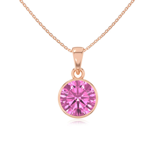 lab grown pink-sapphire round solitaire necklaces in rose gold 