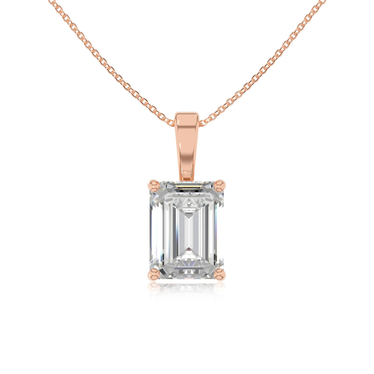 lab grown moissanite emerald cut solitaire necklaces in rose gold 
