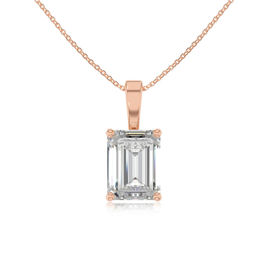 lab grown moissanite emerald cut solitaire necklaces in rose gold 