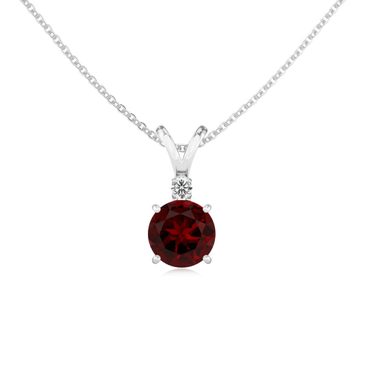 natural garnet round solitaire v-bale necklaces in sterling silver 