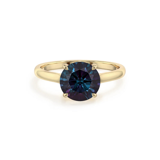 lab grown alexandrite round solitaire rings in yellow gold 