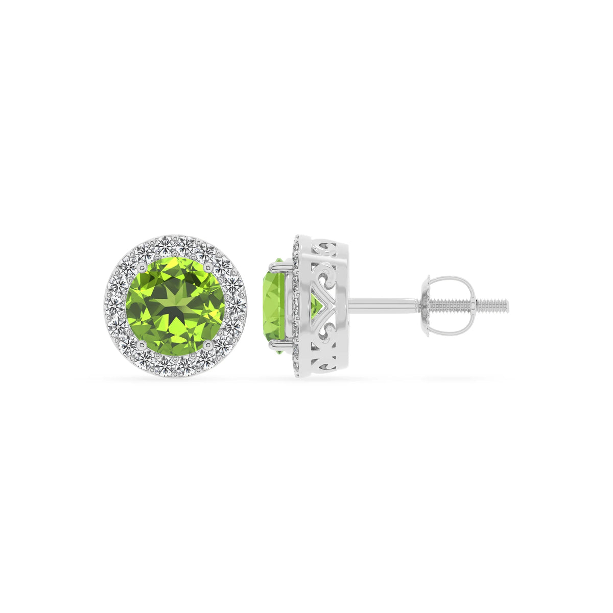 natural peridot round stud earrings in platinum 