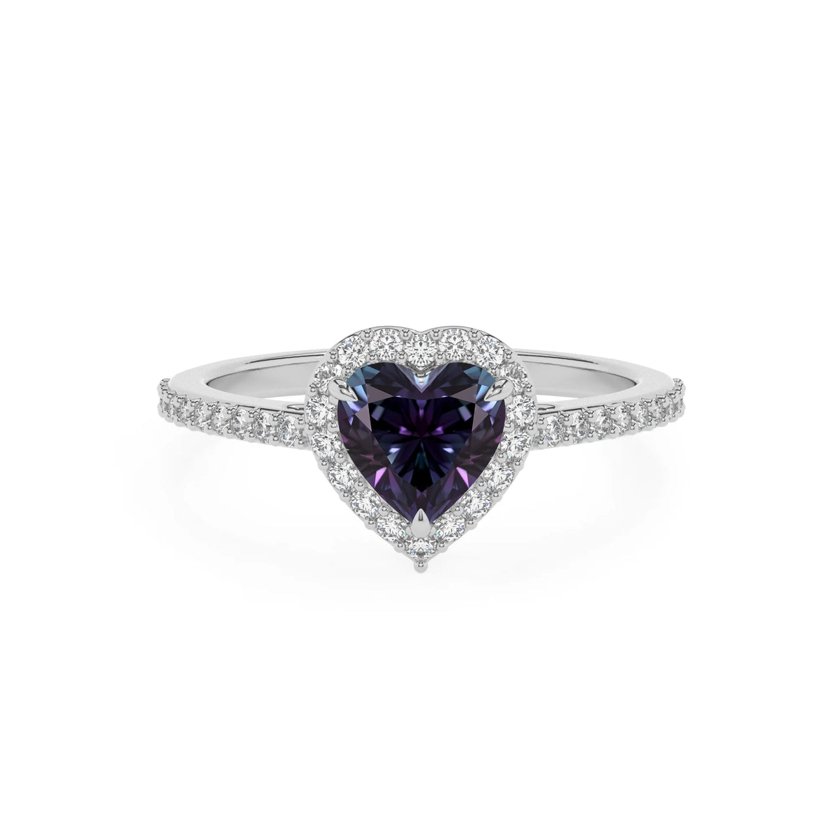 lab grown alexandrite heart solitaire rings in white gold 