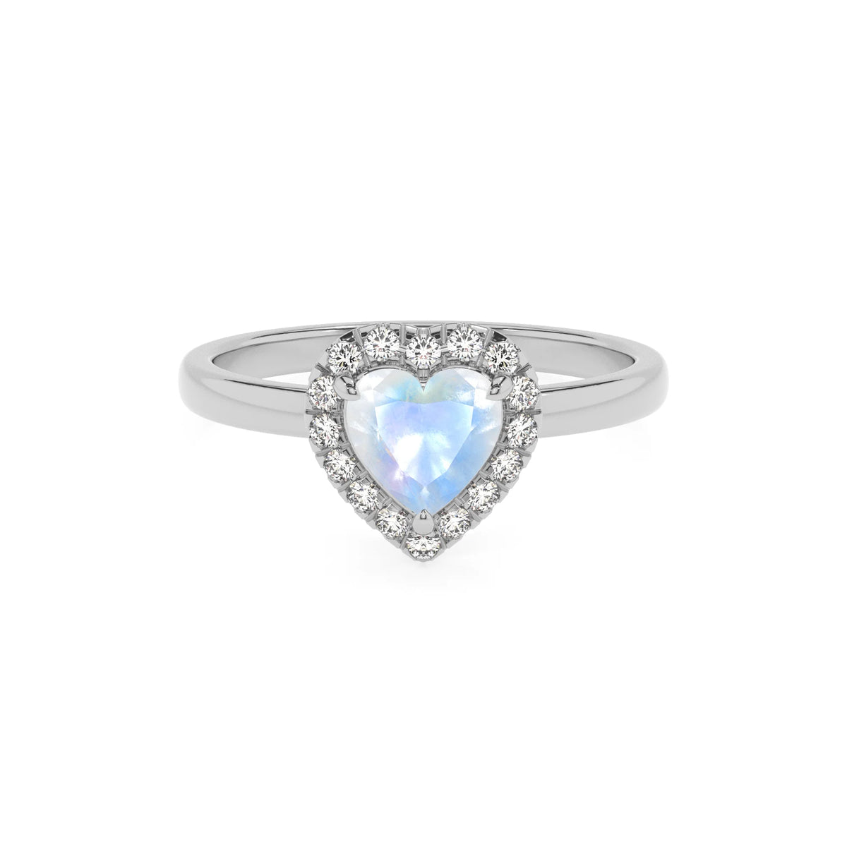 natural rainbow-moonstone heart solitaire rings in sterling silver 