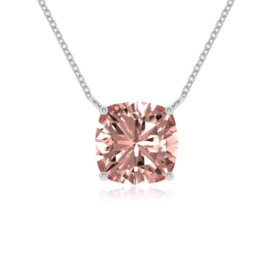 lab grown morganite cushion solitaire necklaces in white gold 