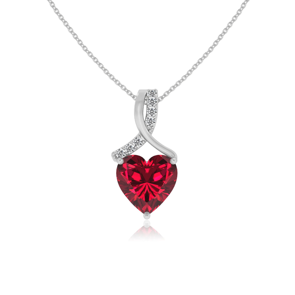 lab grown ruby heart solitaire necklaces in white gold 