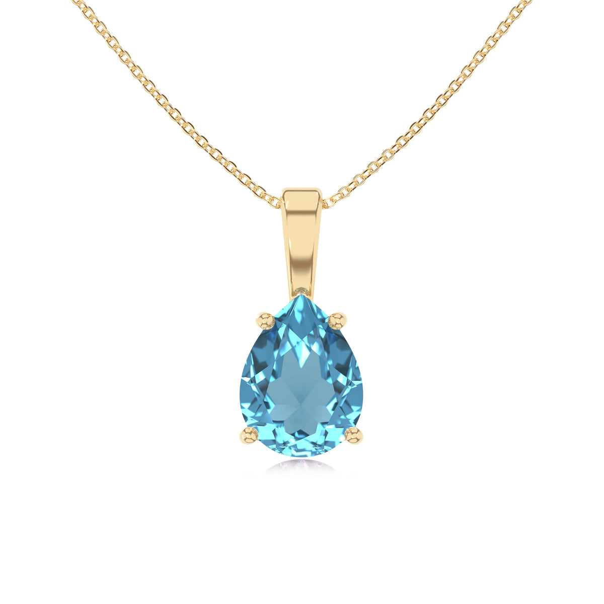 natural swiss-blue-topaz pear solitaire necklaces in yellow gold 
