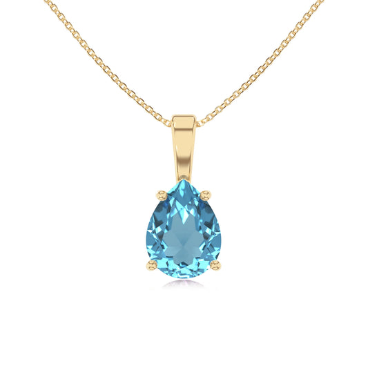 natural swiss-blue-topaz pear solitaire necklaces in yellow gold 