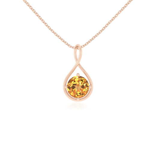 lab grown citrine round solitaire necklaces in rose gold 