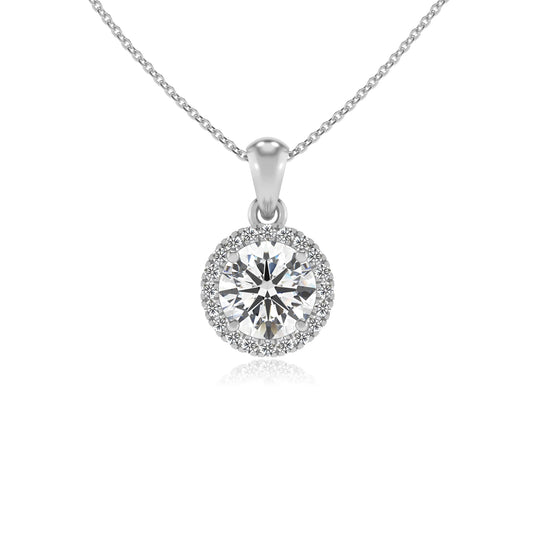 lab grown moissanite round solitaire necklaces in sterling silver 