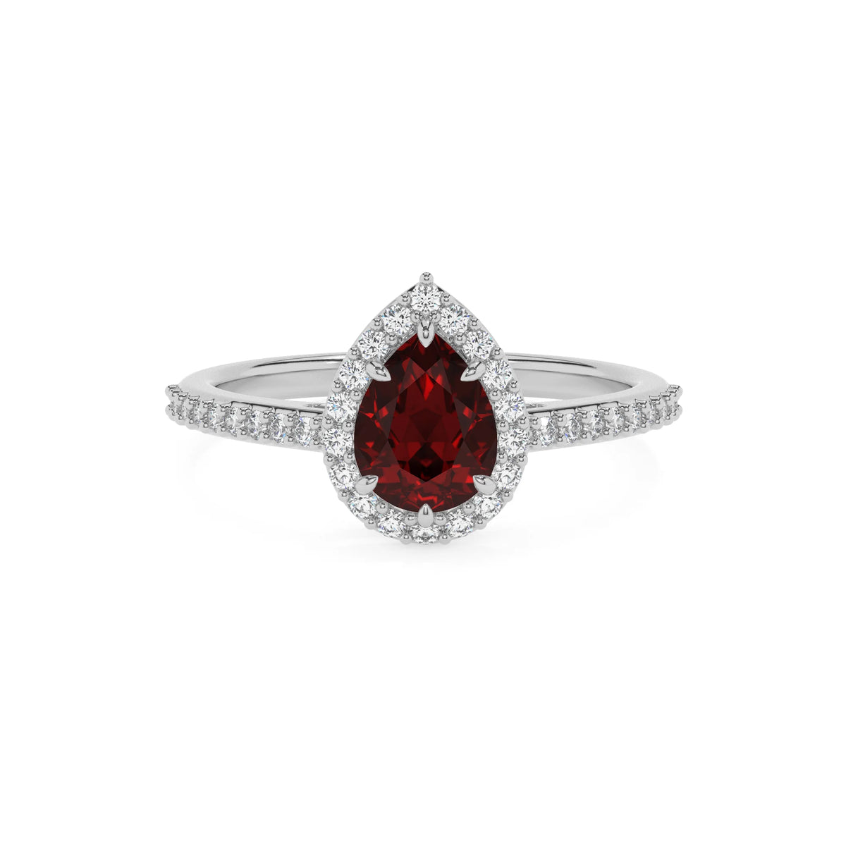 natural garnet pear solitaire rings in sterling silver 