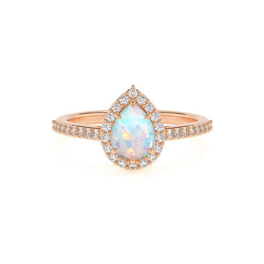 lab grown opal pear solitaire rings in rose gold 