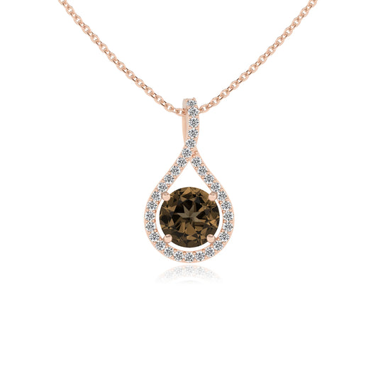 natural smoky-quartz round solitaire necklaces in rose gold 