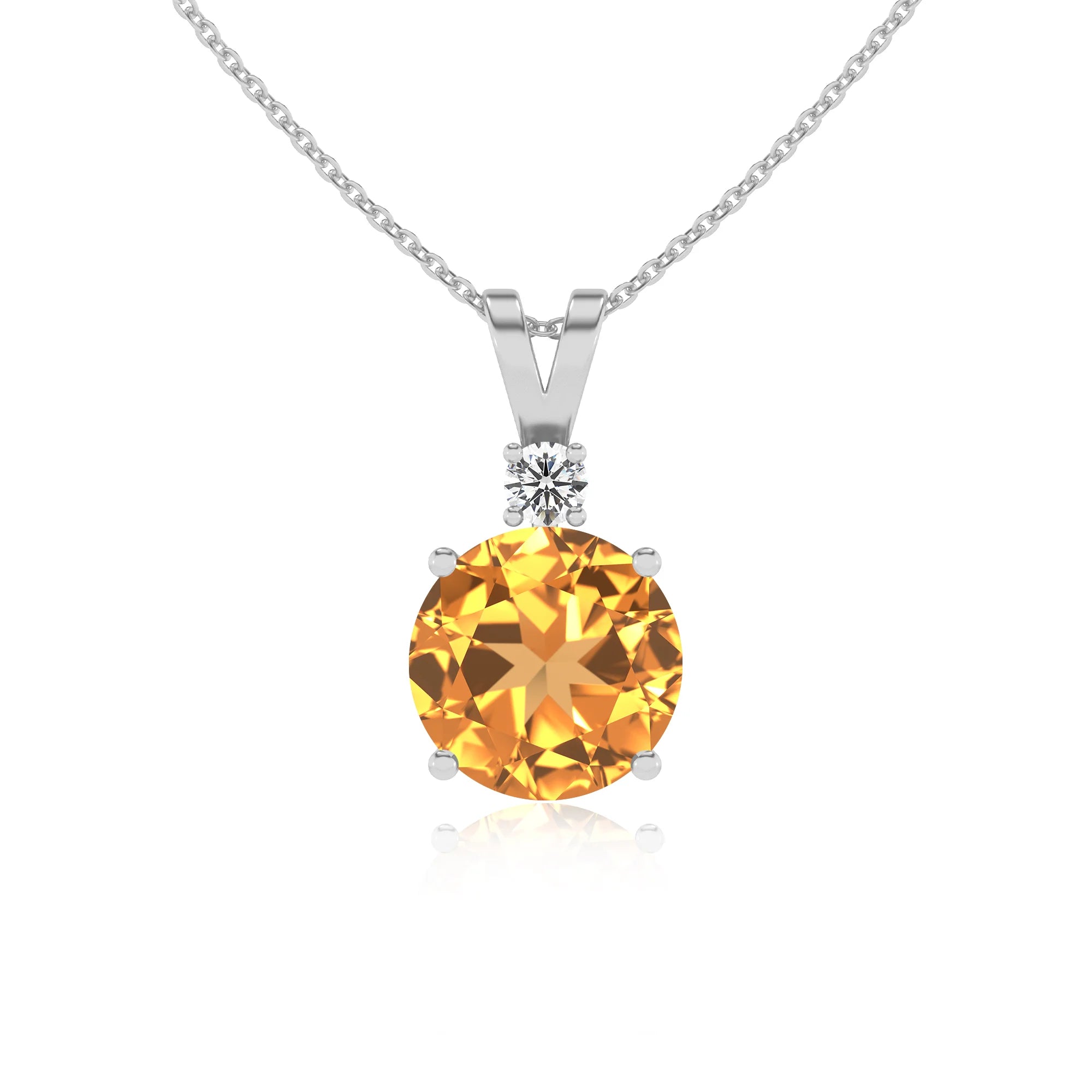 lab grown citrine round solitaire v-bale necklaces in platinum 