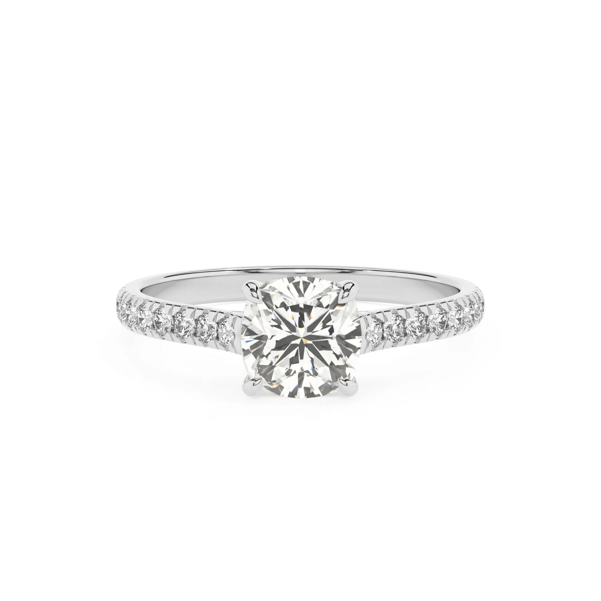 lab grown moissanite cushion half eternity solitaire engagement rings in sterling silver 