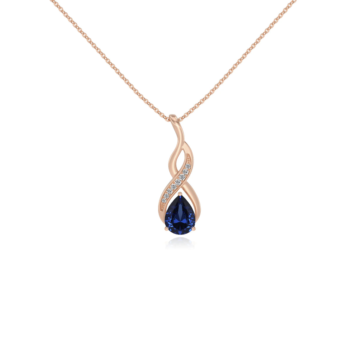lab grown blue-sapphire pear solitaire necklaces in rose gold 