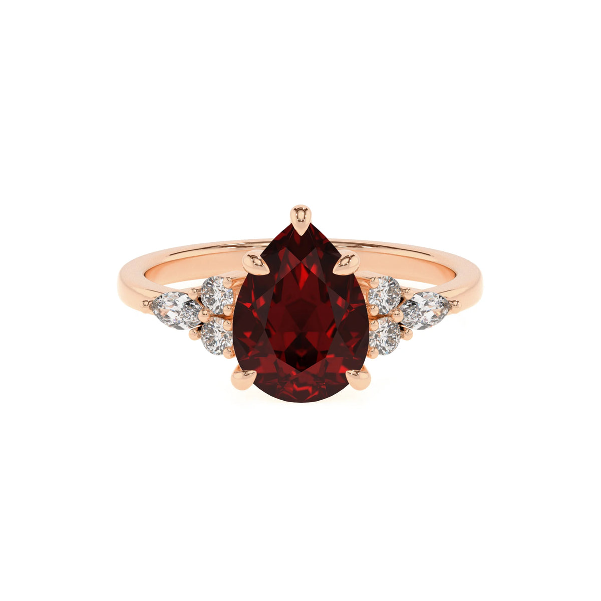 natural garnet pear solitaire rings in rose gold 