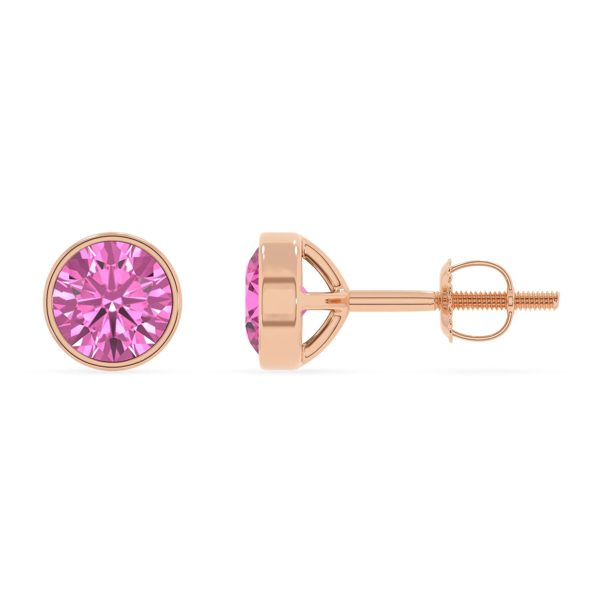 lab grown pink sapphire round stud earrings in rose gold 