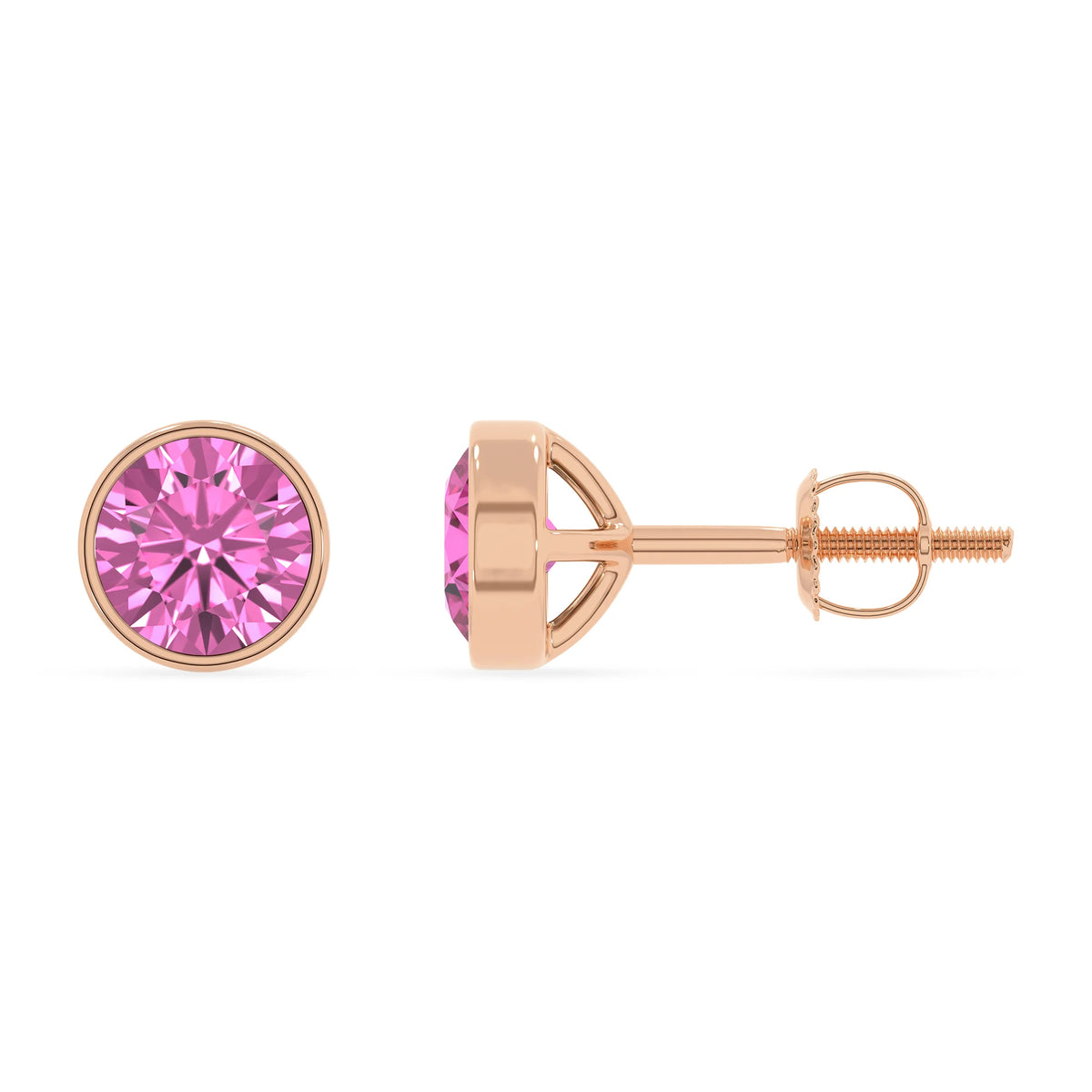 lab grown pink sapphire round stud earrings in rose gold 