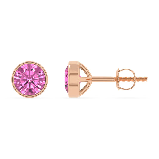 lab grown pink sapphire round stud earrings in rose gold 
