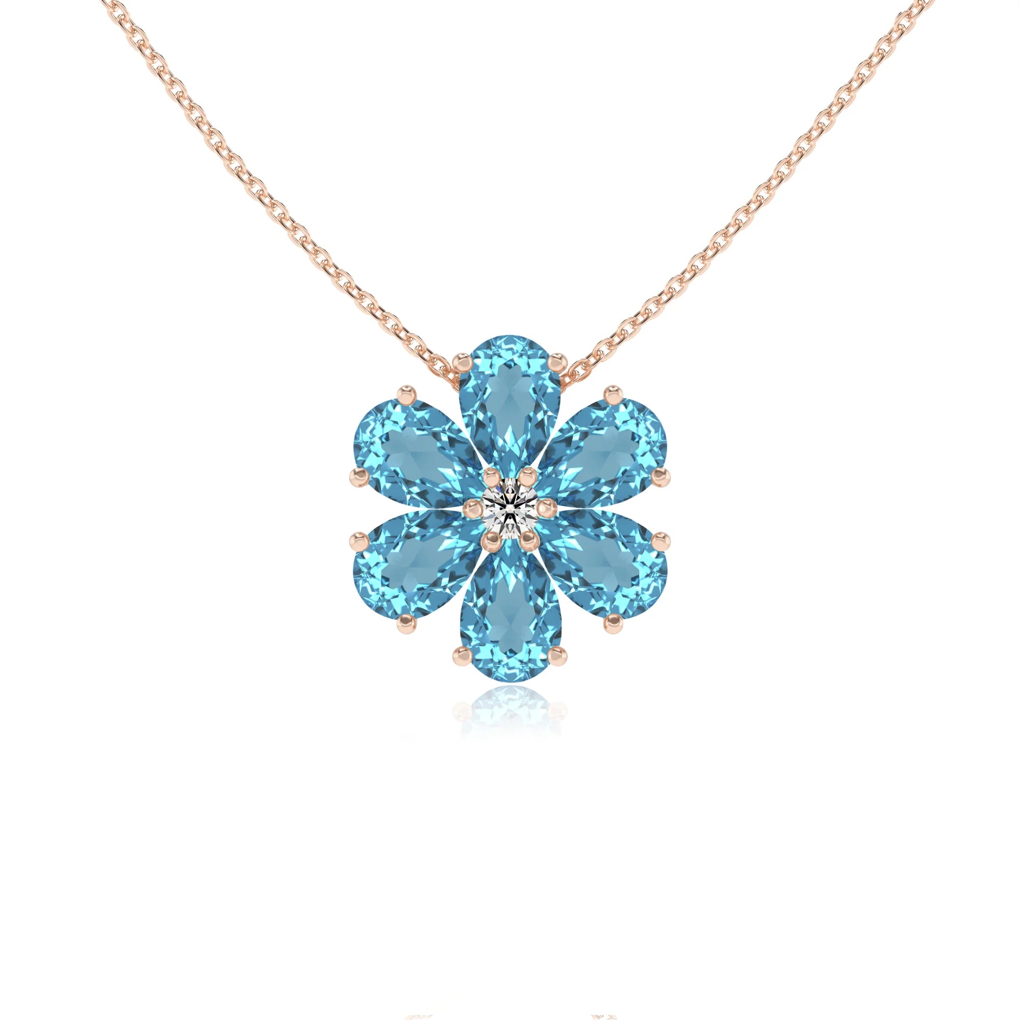 natural swiss-blue-topaz pear solitaire necklaces in rose gold 