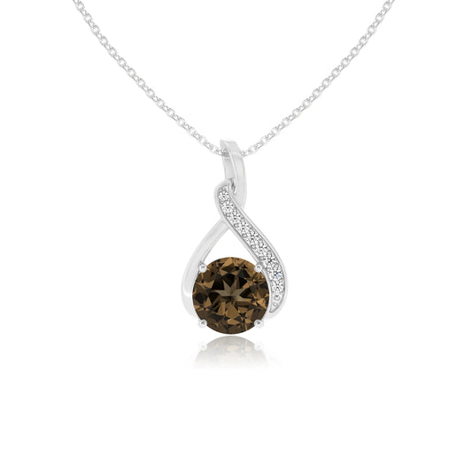 natural smoky-quartz round solitaire necklaces in white gold 