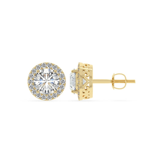 lab grown moissanite round stud earrings in yellow gold 